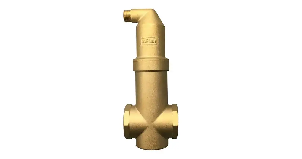 Mikroblasenabscheider aus Messing mit verschiedenen Anschlussmöglichkeiten, verwendet in Heizsystemen wie flexoTHERM und flexoCOMPACT von Vaillant.